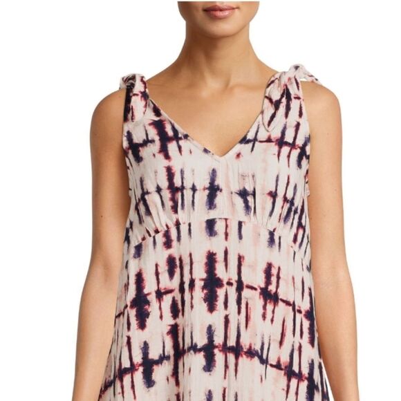 Women's Tie Dye Double Cloth Tie Shoulder Midi Dress - Picture 2 of 5